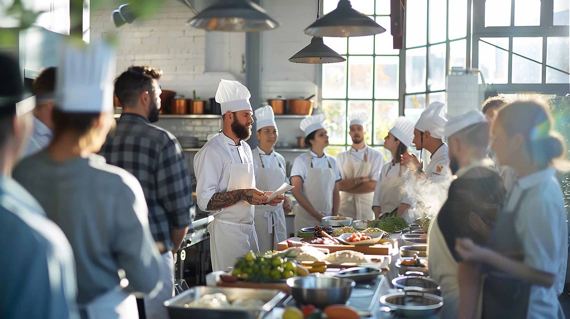 Wide view of workshop kitchen with participants